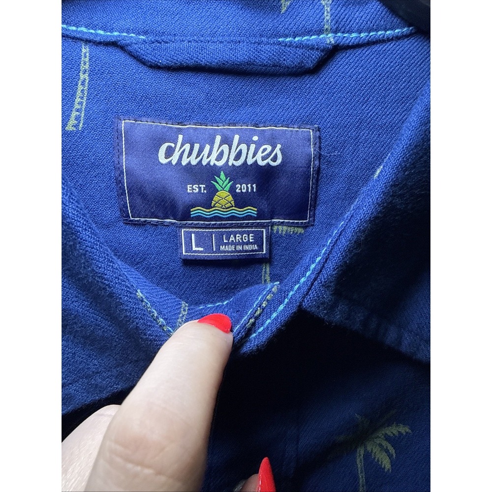 Chubbies Men's Blue Palm Tree Print Button Down Long Sleeve Shirt Large - Picture 3 of 7